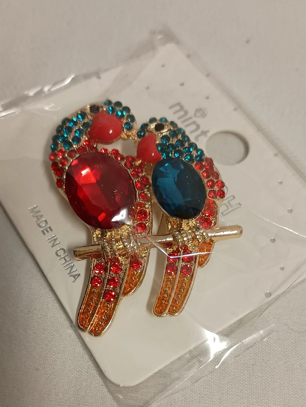 Colorful Rhinestone Parrot Brooch Pin  Gold Tone Tropical Bird Statement Jewelry